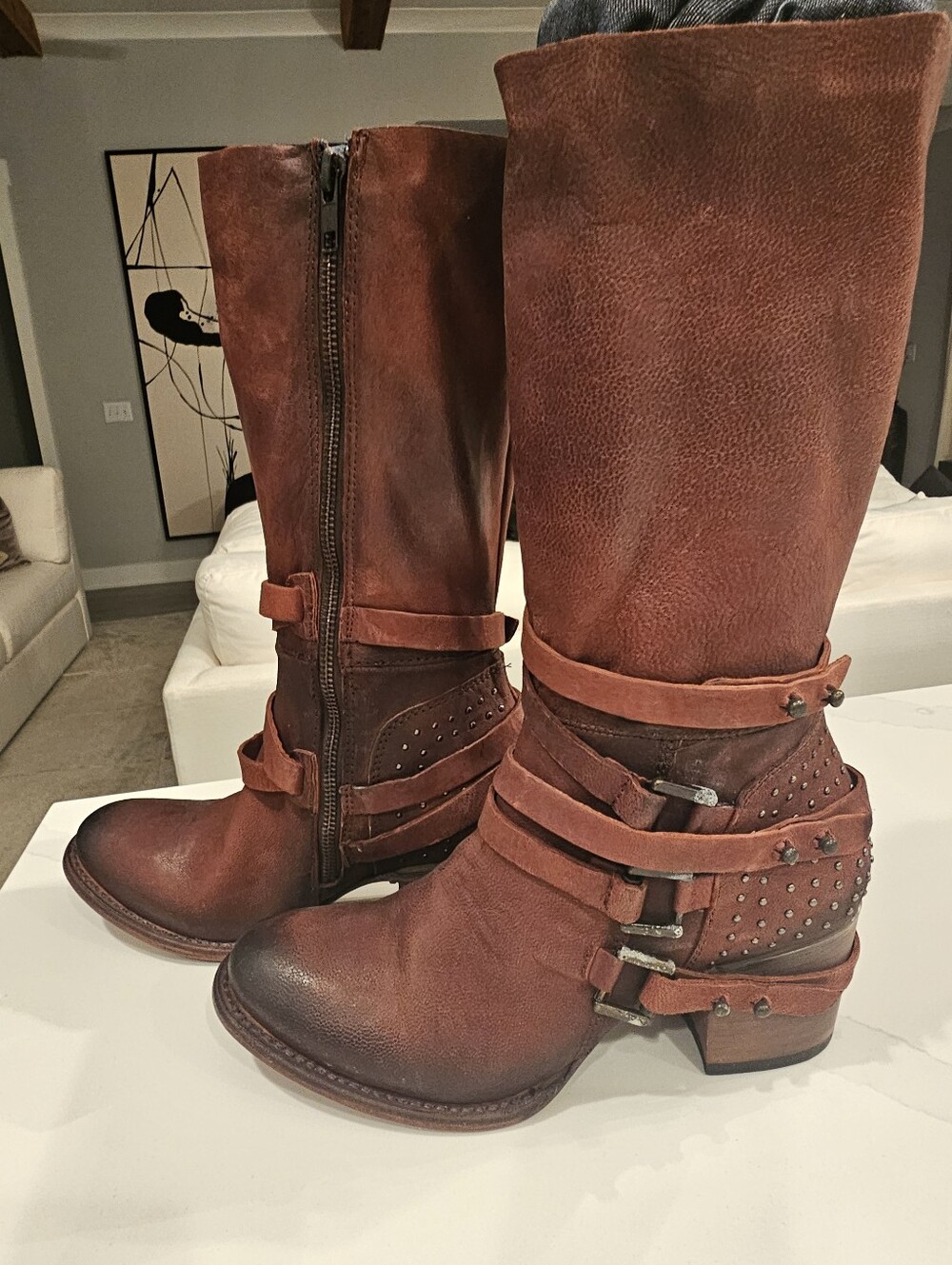 Free Bird Brown Leather Mid-Calf Buckle Boot